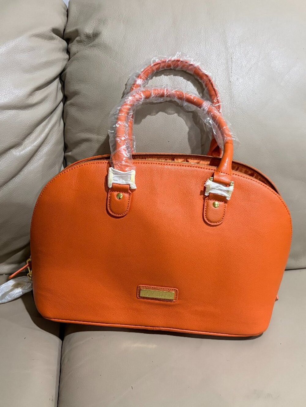 JOY & IMAN Orange Dome Satchel w/pocket watch charm (New)